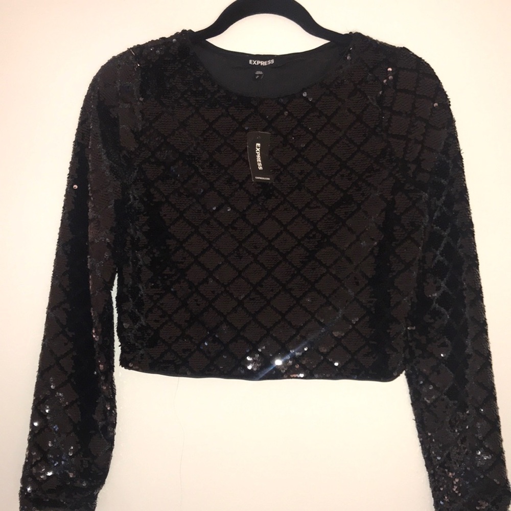 Express Black Sequin Long Sleeve Top